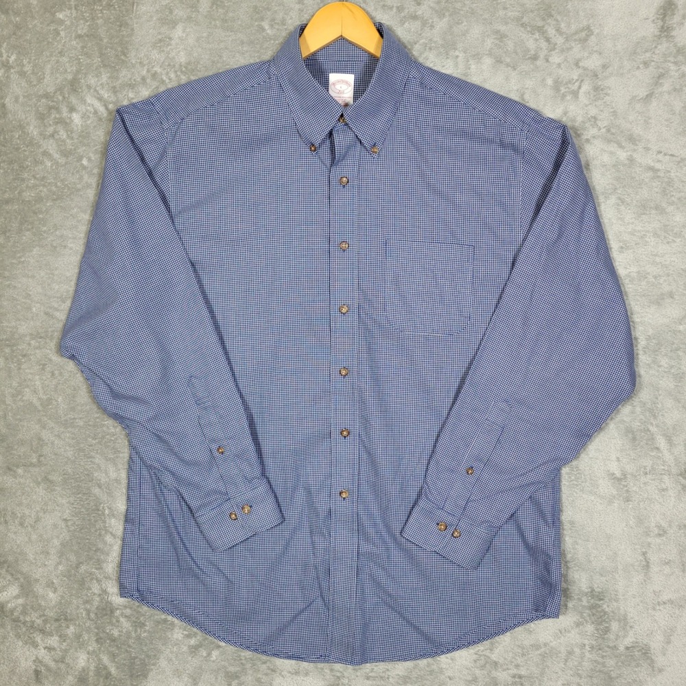 Brooks Brothers Shirt Mens Large Blue Gingham Button Down Long Sleeve Cotton